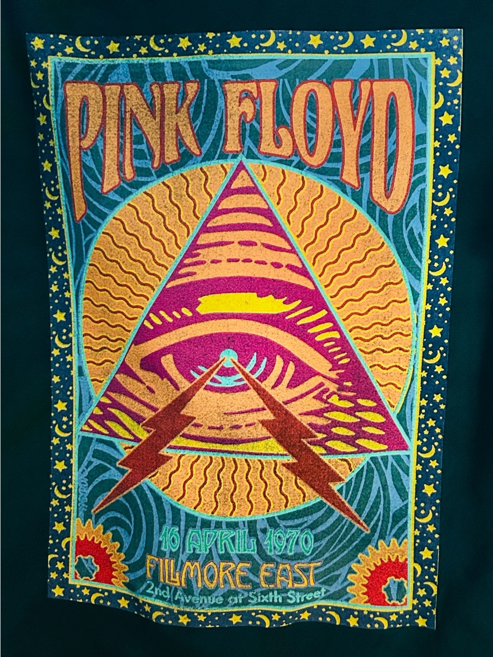 Pink Floyd Graphic Band Poster Tee - Psychedelic Teal & Gold